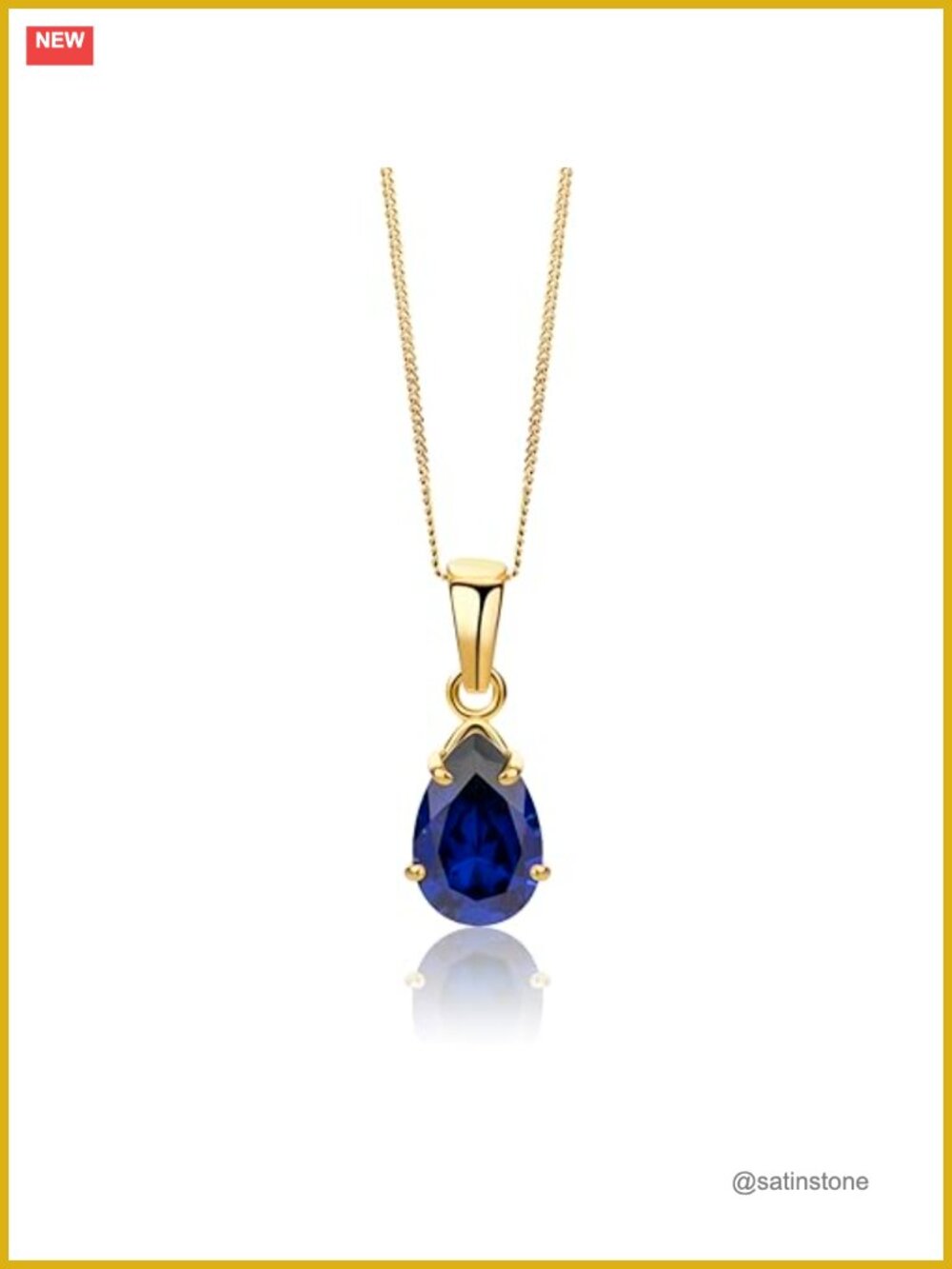 10k Yellow Gold Pear Sapphire Pendant Necklace 925 Sterling Silver